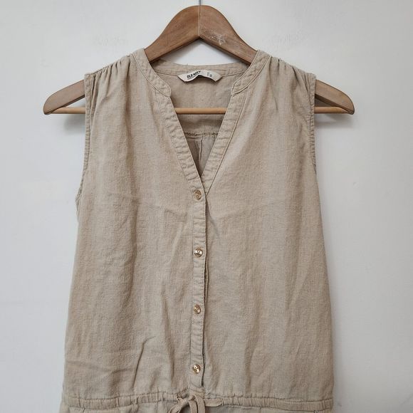 OLD NAVY Women's Beige Linen Jumpsuit Shorts & Button Up Tank One Piece Size S - Picture 2 of 8